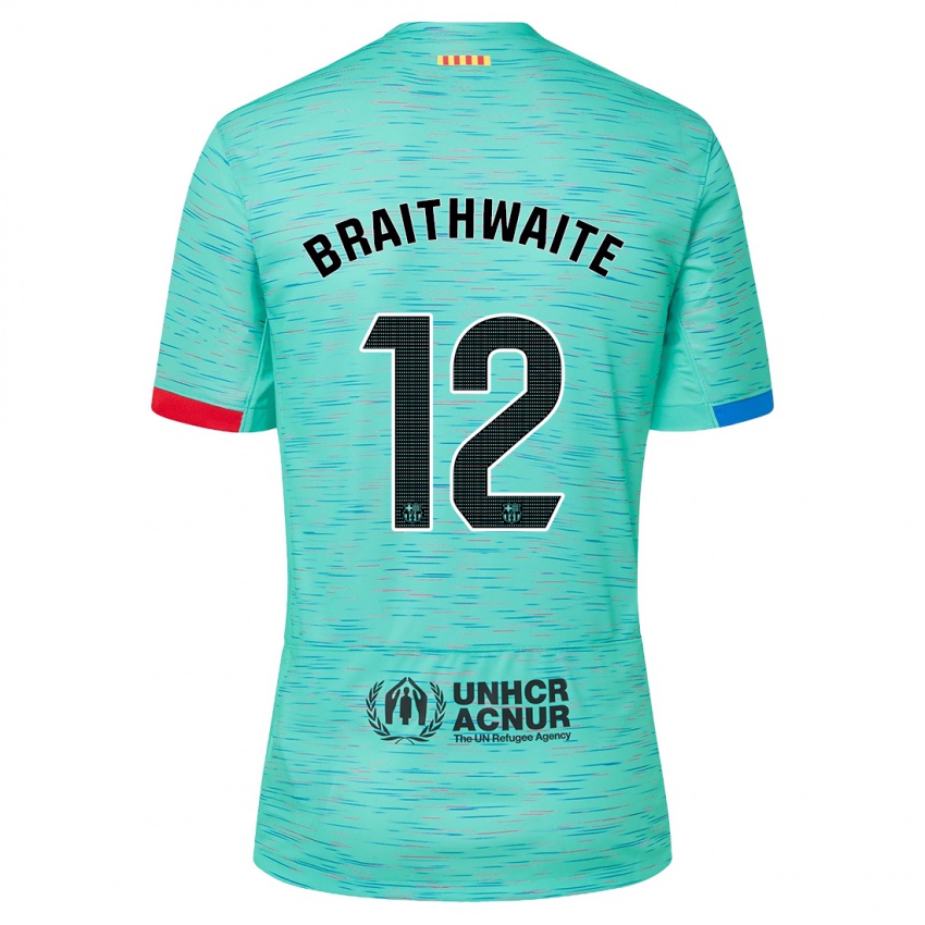 Femme Maillot Martin Braithwaite #12 Aqua Clair Troisieme 2023/24 T-Shirt Belgique