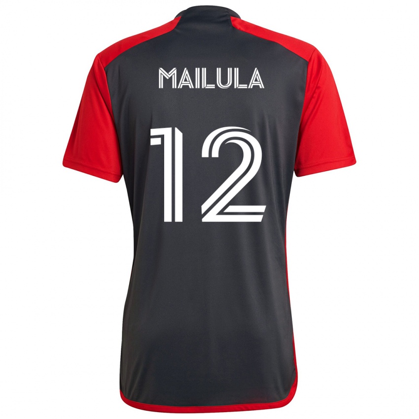 Enfant Maillot Cassius Mailula #12 Rouge Gris Tenues Domicile 2024/25 T-Shirt Belgique