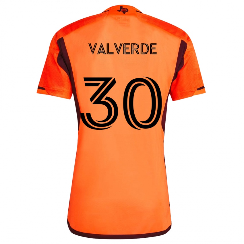 Enfant Maillot Jefferson Valverde #30 Orange Noir Tenues Domicile 2024/25 T-Shirt Belgique