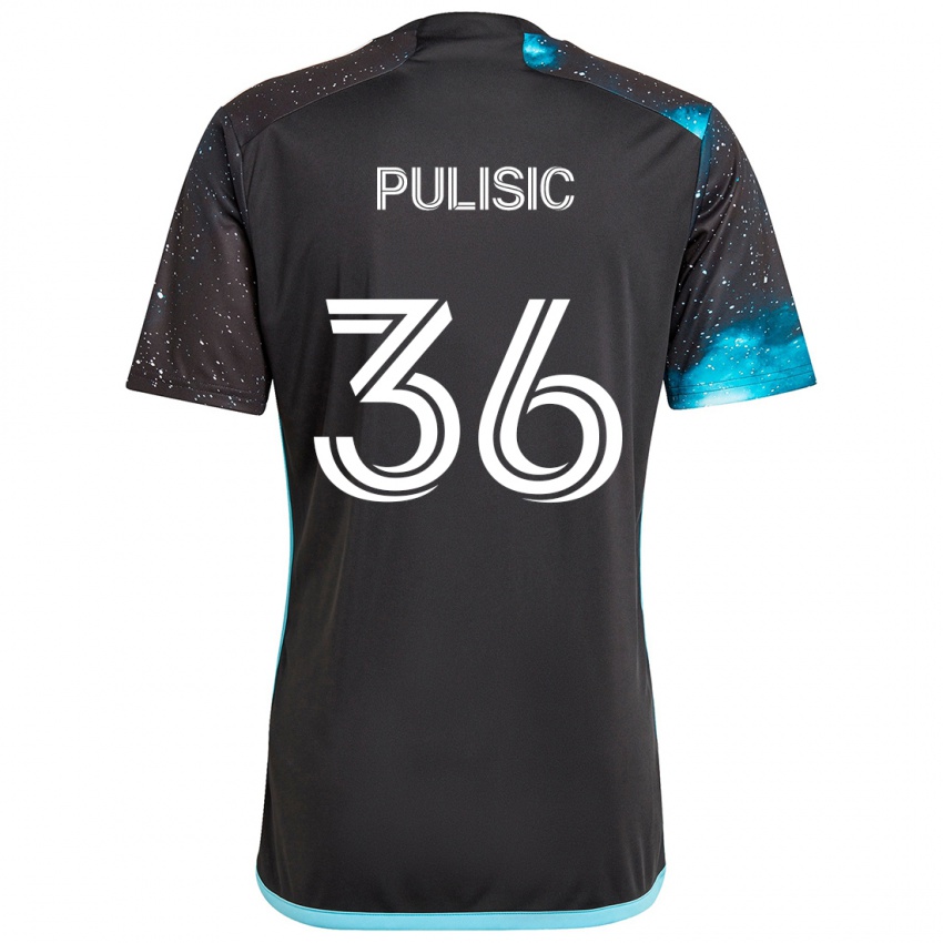 Enfant Maillot Will Pulisic #36 Noir Bleu Tenues Domicile 2024/25 T-Shirt Belgique