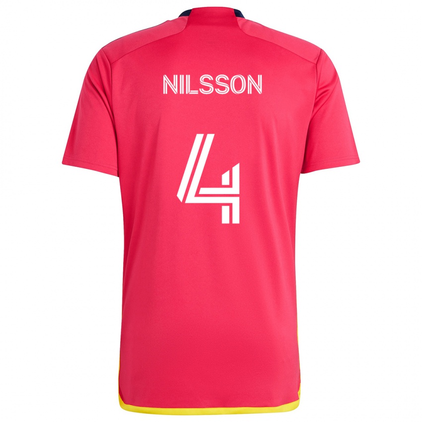 Kinder Joakim Nilsson #4 Rot Blau Heimtrikot Trikot 2024/25 T-Shirt Belgien