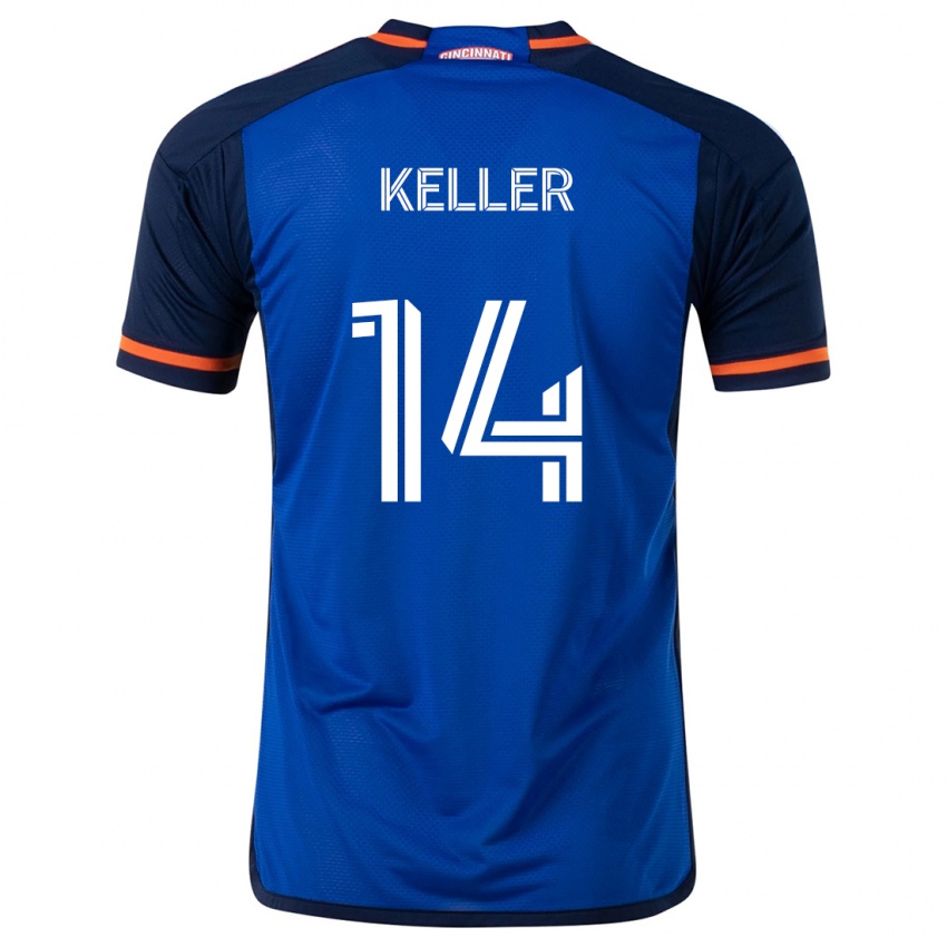 Enfant Maillot Kipp Keller #14 Bleu Blanc Tenues Domicile 2024/25 T-Shirt Belgique