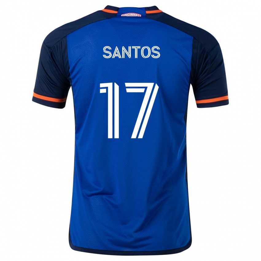 Enfant Maillot Sergio Santos #17 Bleu Blanc Tenues Domicile 2024/25 T-Shirt Belgique