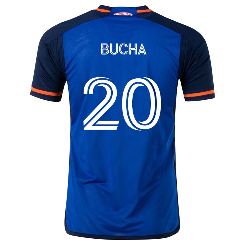 Enfant Maillot Pavel Bucha #20 Bleu Blanc Tenues Domicile 2024/25 T-Shirt Belgique