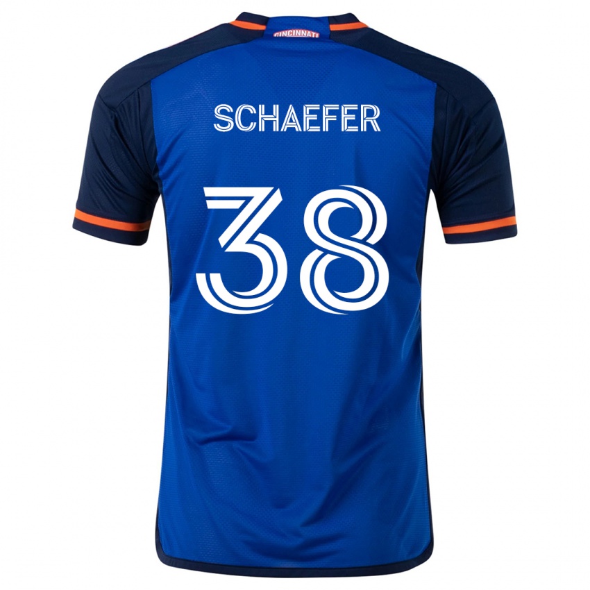 Enfant Maillot Brian Schaefer #38 Bleu Blanc Tenues Domicile 2024/25 T-Shirt Belgique