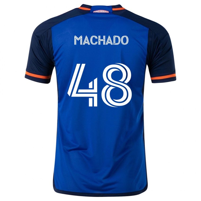 Enfant Maillot Juan Machado #48 Bleu Blanc Tenues Domicile 2024/25 T-Shirt Belgique