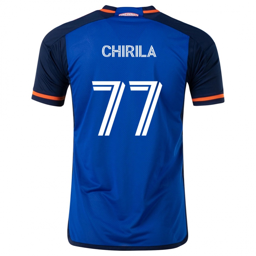 Enfant Maillot Stefan Chirila #77 Bleu Blanc Tenues Domicile 2024/25 T-Shirt Belgique