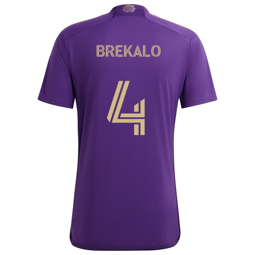 Enfant Maillot David Brekalo #4 Violet Jaune Tenues Domicile 2024/25 T-Shirt Belgique