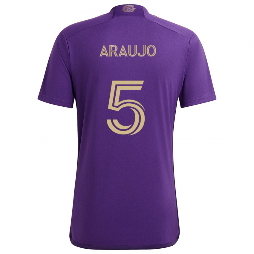 Enfant Maillot César Araújo #5 Violet Jaune Tenues Domicile 2024/25 T-Shirt Belgique