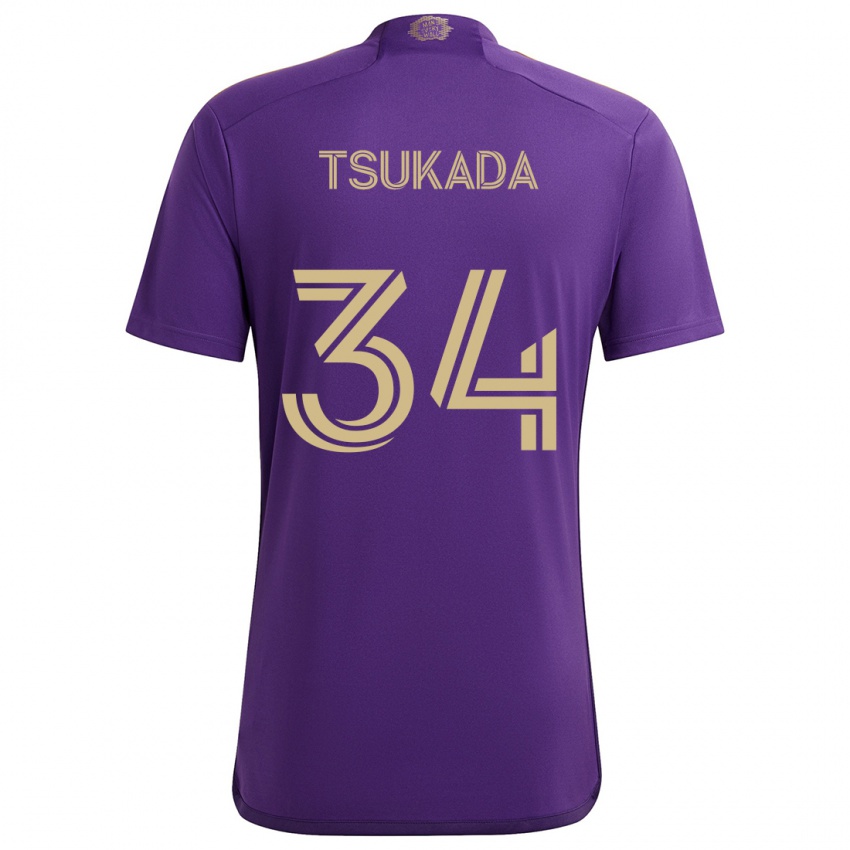 Enfant Maillot Yutaro Tsukada #34 Violet Jaune Tenues Domicile 2024/25 T-Shirt Belgique