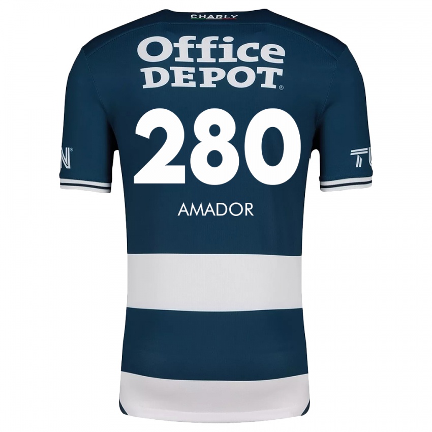 Enfant Maillot Santiago Amador #280 Bleu Blanc Tenues Domicile 2024/25 T-Shirt Belgique