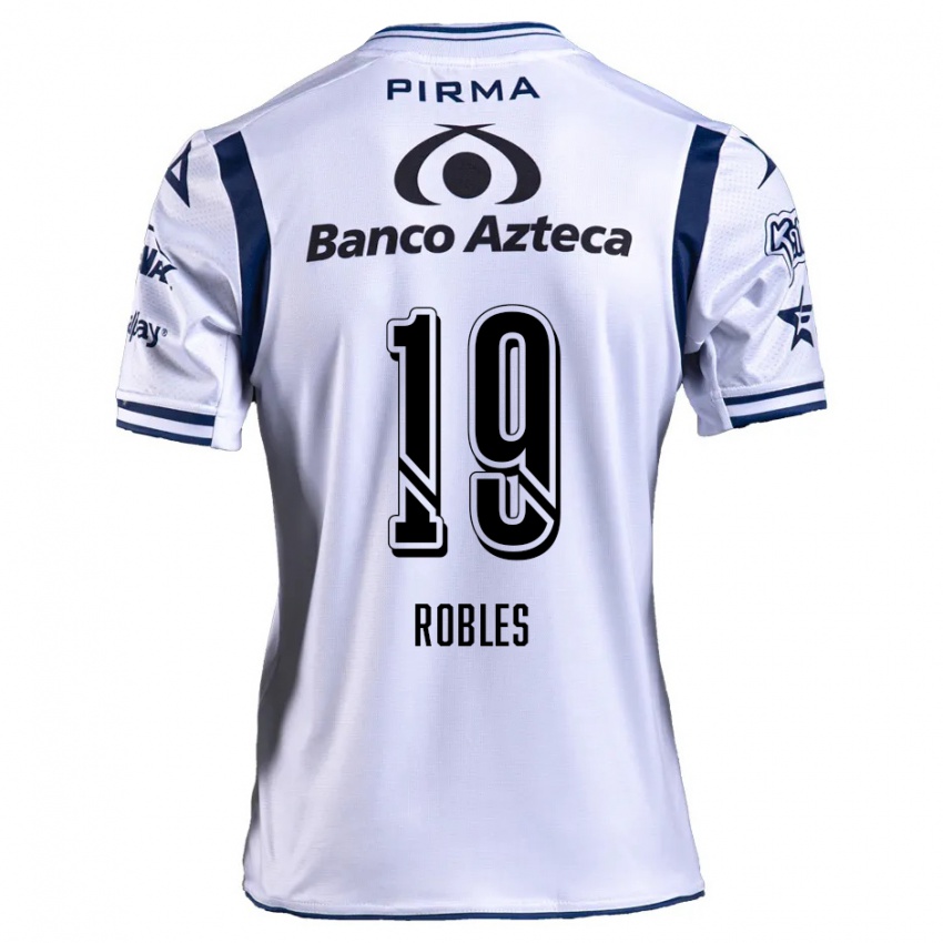 Enfant Maillot Ángel Robles #19 Blanc Bleu Marine Tenues Domicile 2024/25 T-Shirt Belgique