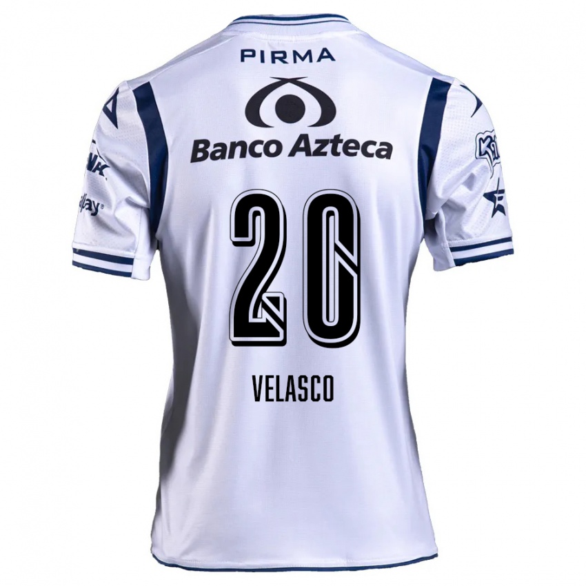 Enfant Maillot Kevin Velasco #20 Blanc Bleu Marine Tenues Domicile 2024/25 T-Shirt Belgique