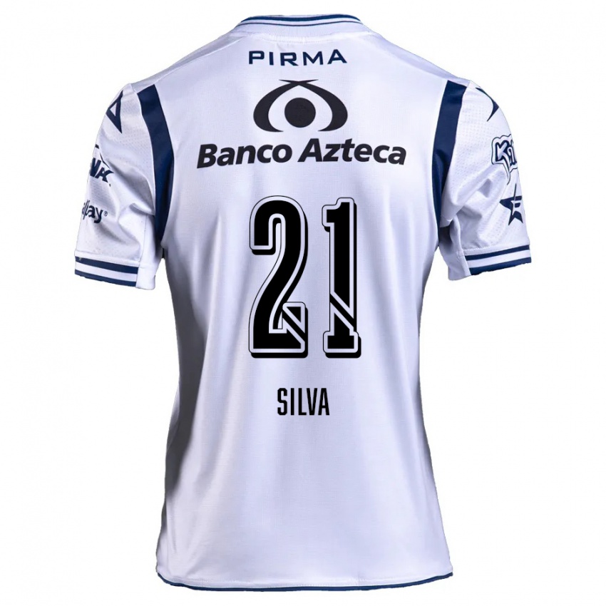 Enfant Maillot Gastón Silva #21 Blanc Bleu Marine Tenues Domicile 2024/25 T-Shirt Belgique