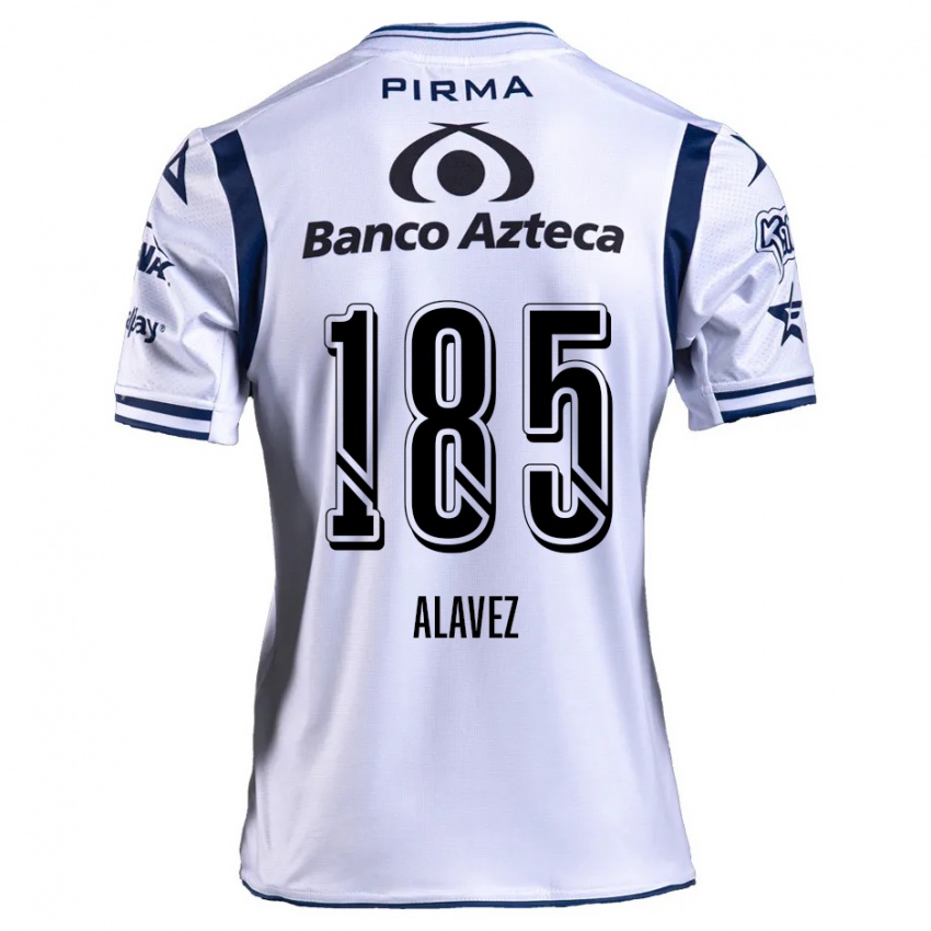 Enfant Maillot Brian Alavez #185 Blanc Bleu Marine Tenues Domicile 2024/25 T-Shirt Belgique