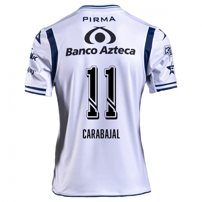 Enfant Maillot Gabriel Carabajal #11 Blanc Bleu Marine Tenues Domicile 2024/25 T-Shirt Belgique