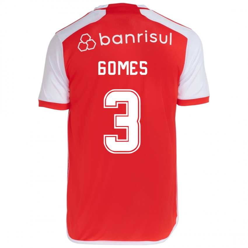 Enfant Maillot Igor Gomes #3 Rouge Blanc Tenues Domicile 2024/25 T-Shirt Belgique