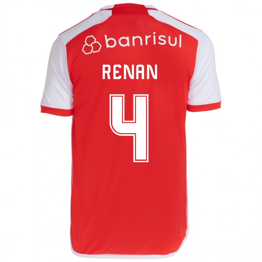 Enfant Maillot Robert Renan #4 Rouge Blanc Tenues Domicile 2024/25 T-Shirt Belgique