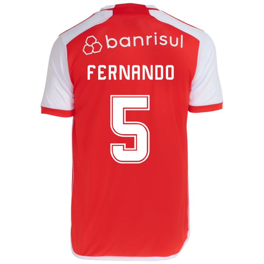 Enfant Maillot Fernando #5 Rouge Blanc Tenues Domicile 2024/25 T-Shirt Belgique