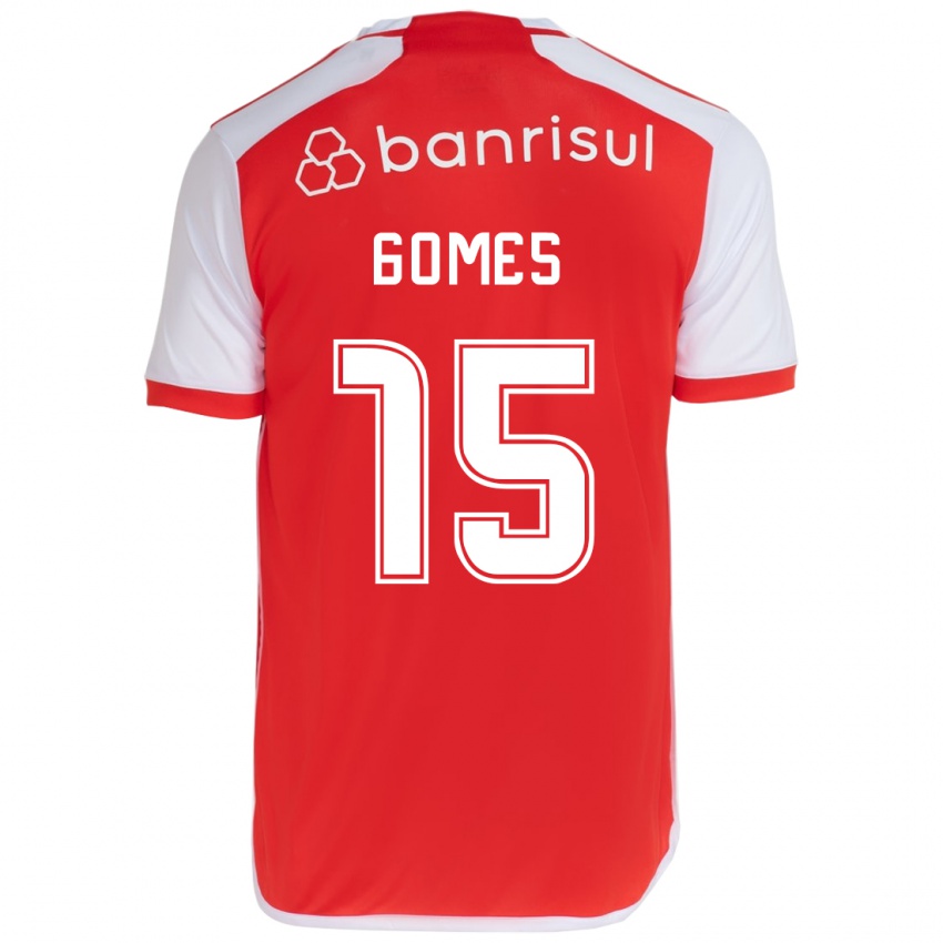 Enfant Maillot Bruno Gomes #15 Rouge Blanc Tenues Domicile 2024/25 T-Shirt Belgique