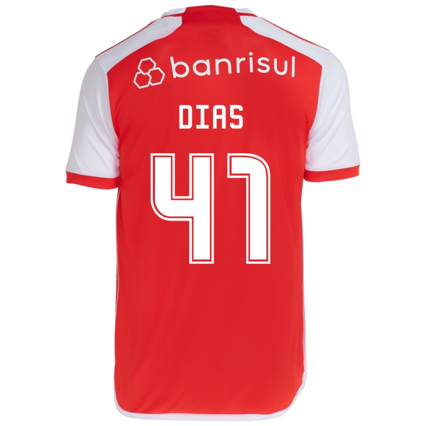 Enfant Maillot Matheus Dias #41 Rouge Blanc Tenues Domicile 2024/25 T-Shirt Belgique