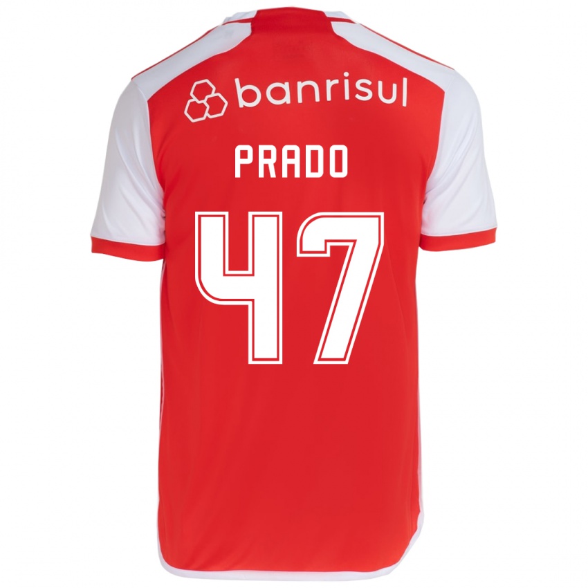 Enfant Maillot Gustavo Prado #47 Rouge Blanc Tenues Domicile 2024/25 T-Shirt Belgique