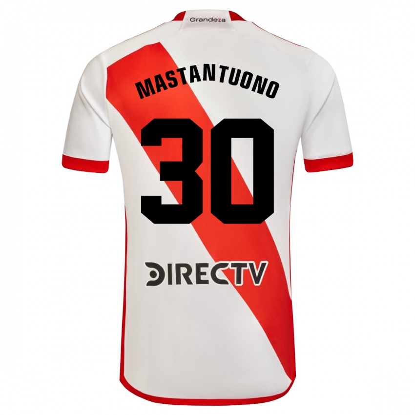 Enfant Maillot Franco Mastantuono #30 Blanc Rouge Tenues Domicile 2024/25 T-Shirt Belgique