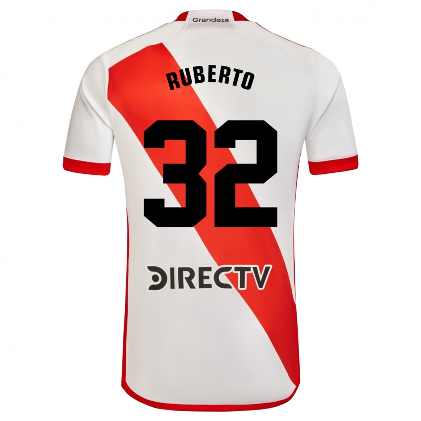 Enfant Maillot Agustín Ruberto #32 Blanc Rouge Tenues Domicile 2024/25 T-Shirt Belgique