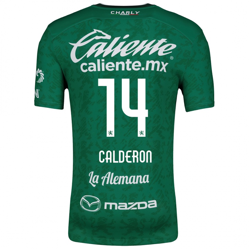 Enfant Maillot Daniela Calderón #14 Vert Blanc Tenues Domicile 2024/25 T-Shirt Belgique