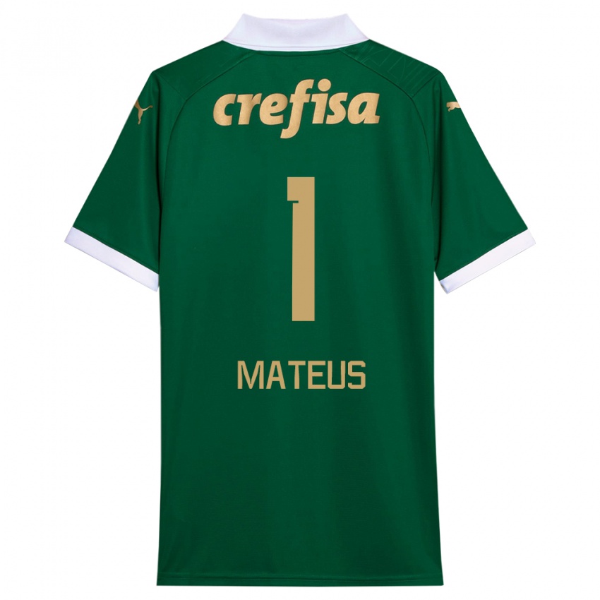 Enfant Maillot Mateus #1 Vert Blanc Tenues Domicile 2024/25 T-Shirt Belgique