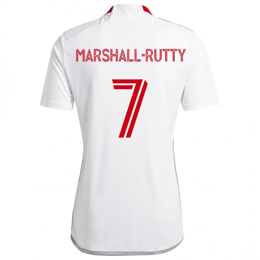 Enfant Maillot Jahkeele Marshall-Rutty #7 Blanc Rouge Tenues Extérieur 2024/25 T-Shirt Belgique