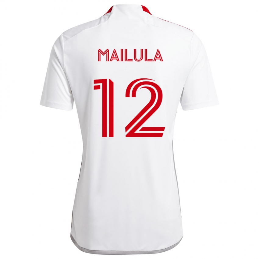 Enfant Maillot Cassius Mailula #12 Blanc Rouge Tenues Extérieur 2024/25 T-Shirt Belgique