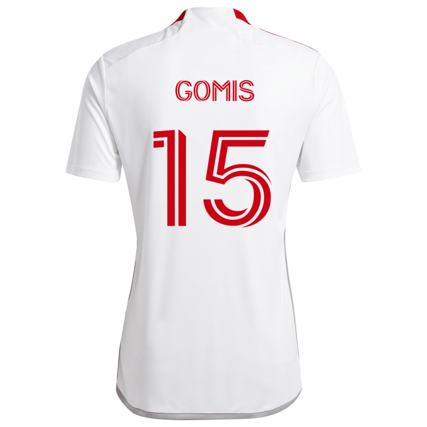 Enfant Maillot Nicksoen Gomis #15 Blanc Rouge Tenues Extérieur 2024/25 T-Shirt Belgique