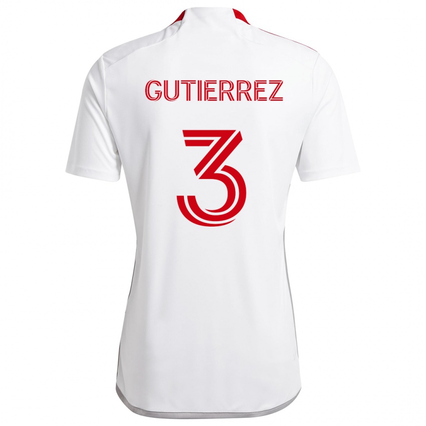 Enfant Maillot Cristián Gutiérrez #3 Blanc Rouge Tenues Extérieur 2024/25 T-Shirt Belgique