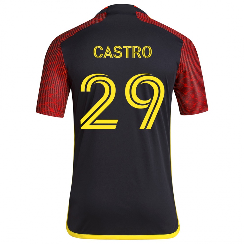 Kinderen Jacob Castro #29 Rood Zwart Uitshirt Uittenue 2024/25 T-Shirt België