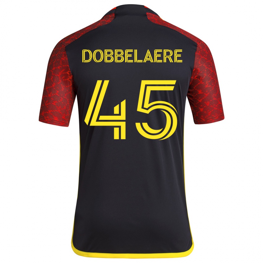 Kinder Ethan Dobbelaere #45 Rot Schwarz Auswärtstrikot Trikot 2024/25 T-Shirt Belgien