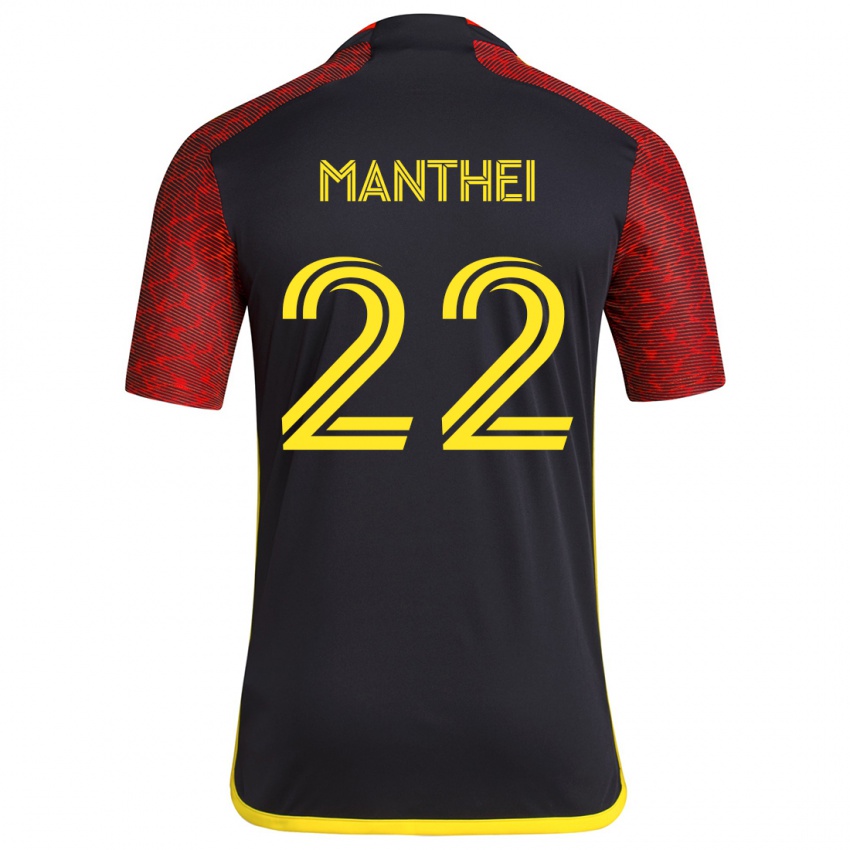 Kinderen Leahi Manthei #22 Rood Zwart Uitshirt Uittenue 2024/25 T-Shirt België