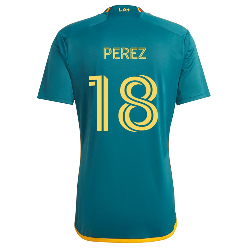 Kinder Jonathan Pérez #18 Grün Gelb Auswärtstrikot Trikot 2024/25 T-Shirt Belgien