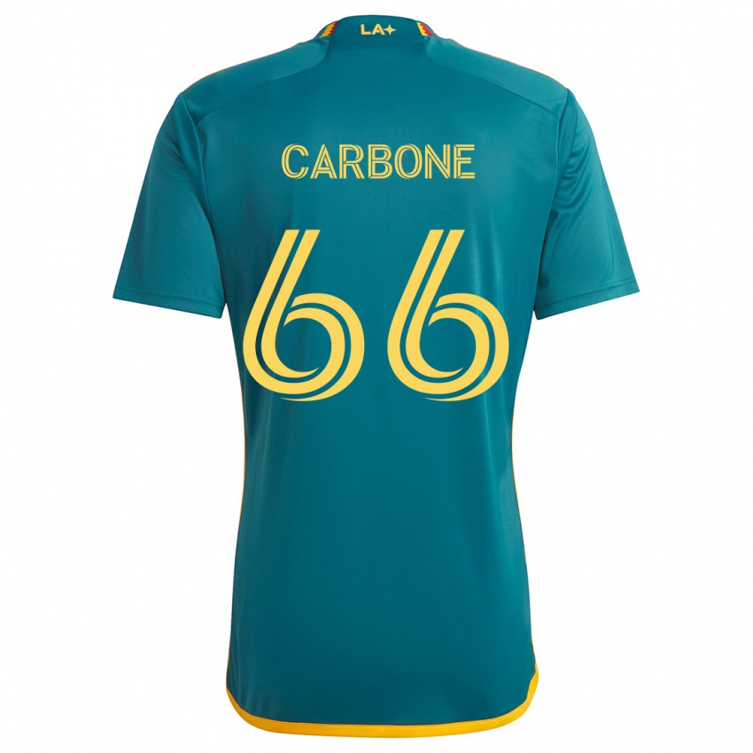 Kinderen Matteo Carbone #66 Groen Geel Uitshirt Uittenue 2024/25 T-Shirt België