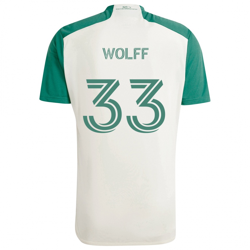 Kinderen Owen Wolff #33 Bruine Kleuren Groen Uitshirt Uittenue 2024/25 T-Shirt België