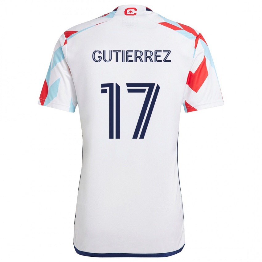 Enfant Maillot Brian Gutiérrez #17 Blanc Rouge Bleu Tenues Extérieur 2024/25 T-Shirt Belgique