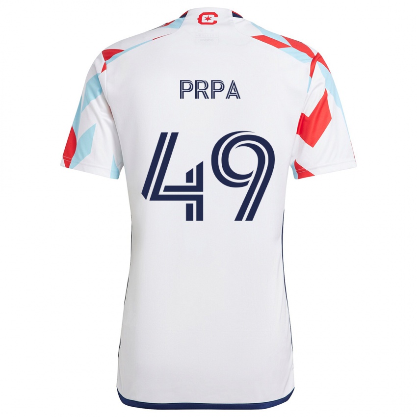 Kinderen Luka Prpa #49 Wit Rood Blauw Uitshirt Uittenue 2024/25 T-Shirt België