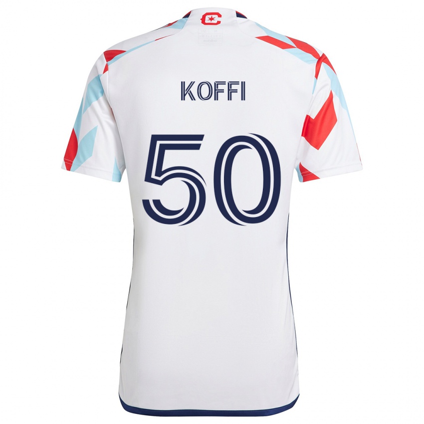 Kinderen Christian Koffi #50 Wit Rood Blauw Uitshirt Uittenue 2024/25 T-Shirt België