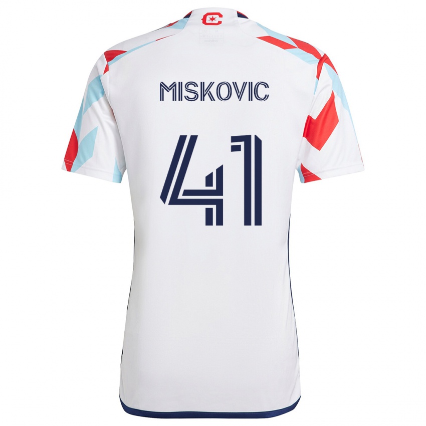 Kinderen Mihajlo Miskovic #41 Wit Rood Blauw Uitshirt Uittenue 2024/25 T-Shirt België