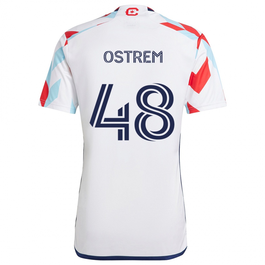 Kinderen Charlie Ostrem #48 Wit Rood Blauw Uitshirt Uittenue 2024/25 T-Shirt België