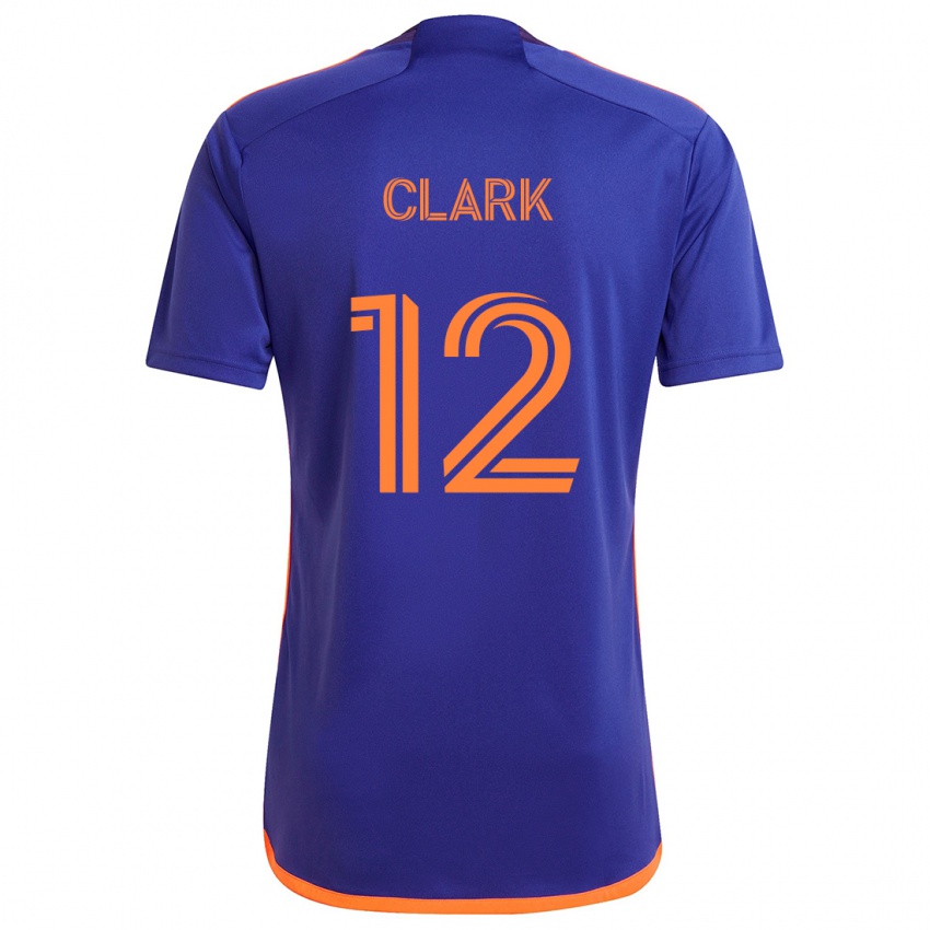 Enfant Maillot Steve Clark #12 Violet Orange Tenues Extérieur 2024/25 T-Shirt Belgique