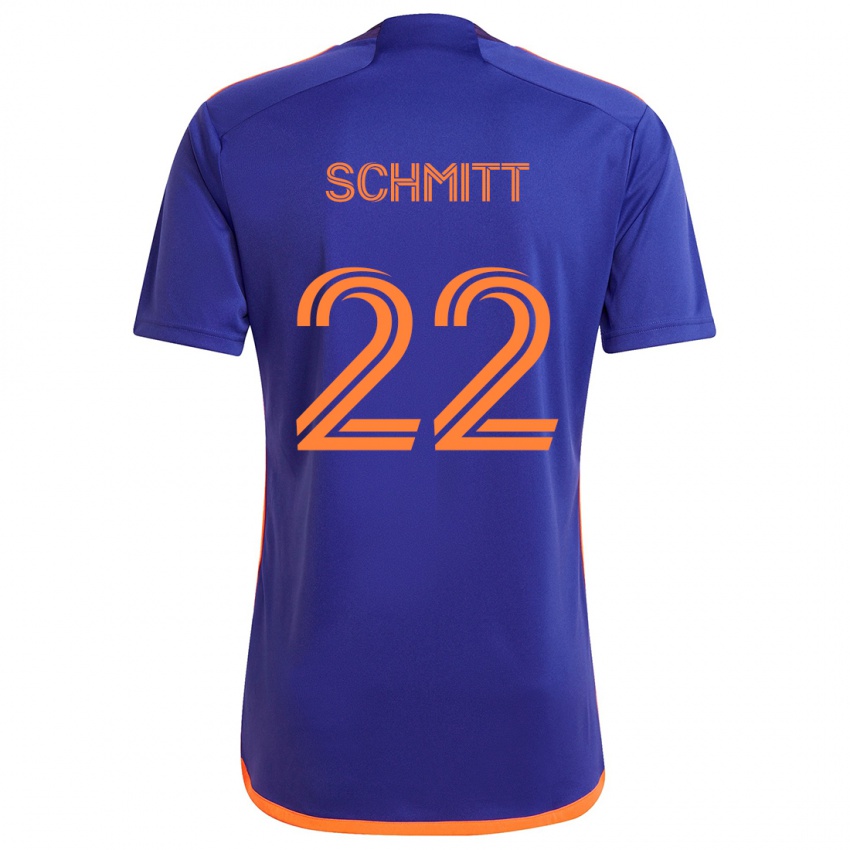 Kinderen Tate Schmitt #22 Paars Oranje Uitshirt Uittenue 2024/25 T-Shirt België