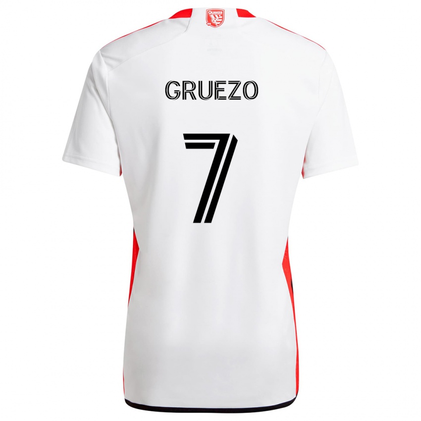 Kinder Carlos Gruezo #7 Weiß Rot Auswärtstrikot Trikot 2024/25 T-Shirt Belgien