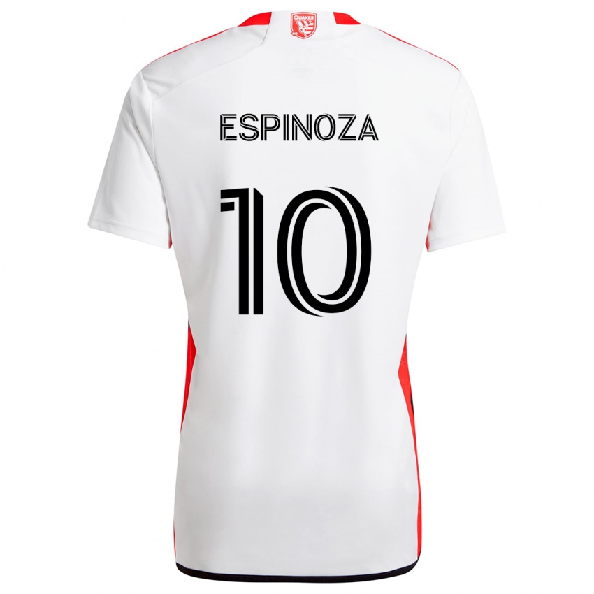 Enfant Maillot Cristian Espinoza #10 Blanc Rouge Tenues Extérieur 2024/25 T-Shirt Belgique