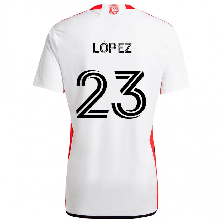 Kinderen Hernán López #23 Wit Rood Uitshirt Uittenue 2024/25 T-Shirt België